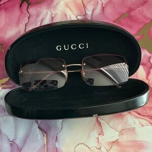 Gucci Rimless Sunglasses with Pink Gradient Lenses and Gold Accents